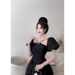 Đầm Tafta Cổ Chéo Tay Bồng