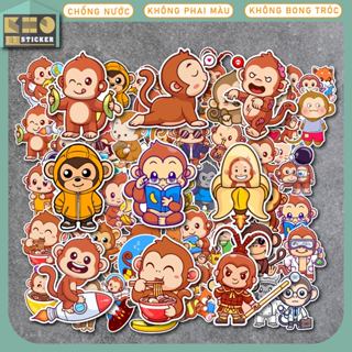 50 Sticker Monkey Cute chống nước dán mũ bảo hiểm, điện thoại, laptop, đàn guitar, vali. ST248