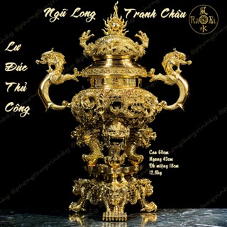  Lư Thờ Gia Tiên - Ngũ Long Tranh Châu - Đúc Thủ Công 100% - Vật Phẩm Đồng Thờ Cúng Vĩnh Tiến Cao Cấp 