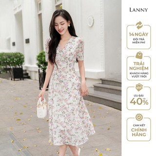 Đầm hoa nhí Lanny cổ V dáng A thanh lịch trẻ trung chất liệu voan Hàn cao cấp đi làm đi chơi siêu xinh VH411