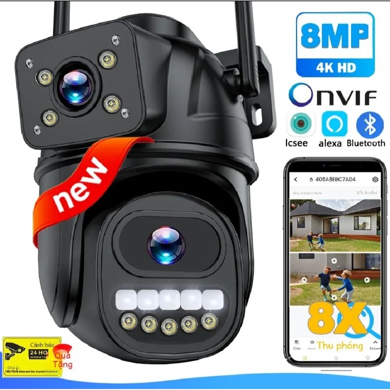 camera kép wifi 8MP UHD siêu nét ,đàm thoại 2 chiều,quay360 độ,theo dõi chuyển động