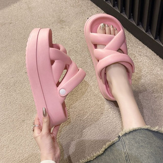 Dép sandal bánh mì quai chéo đế độn 6cm đơn giản phong cách Hàn Quốc.dép nữ quai ngang,xăng Đan đế cao thời trang