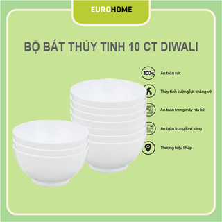 Bộ 10 chiếc bát cơm thủy tinh Luminarc 12cm N3973*10, thủy tinh cường lực, dung được lò vi sóng và máy rửa bát