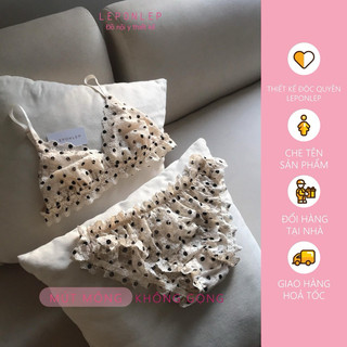 R01 DOTTIE SET Bralette Ren LEPONLEP Chấm Bi Chạy Viền Nhún Xinh Xắn