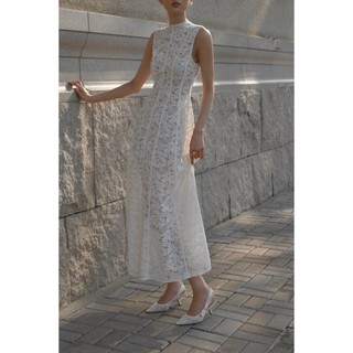 Đầm ren xòe cao cấp 7 mảnh cổ tàu louise lace dress màu kem huong boutique - hbv1295