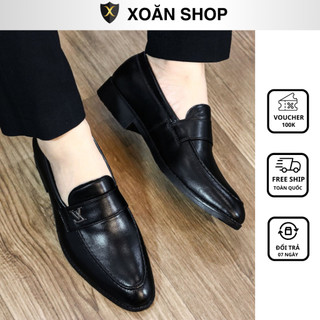 Giày Lười Nam LV Công Sở Quảng Châu Da Mềm Cao Cấp Siêu Đẹp Giày Tây Nam Size 38 Đến 43 Da Lì Màu Đen QC12