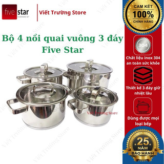 Bộ nồi fivestar cao cấp 4 chiếc inox 304 fpb4007 quai vuông
