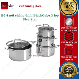 Bộ 4 nồi chống dính 3 lớp đáy liền inox 304 fivestar plus blackcube fpb4011
