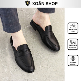 Giày sục nam da bò sần, da miu cao cấp đế cao su đúc - Bảo hành 12 tháng S011 màu đen