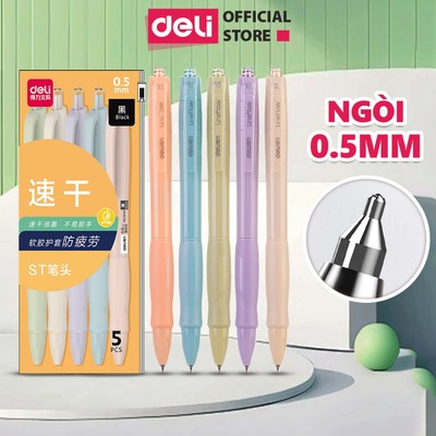 Set 5 Bút Gel Bi Deli Mực Đen Ngòi 0.5mm 5 Tone Màu Pastel Trendy Xinh Xắn Viết Trơn Tru