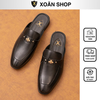 Giày sục nam da bò nappa cao cấp mặt đai kim loại mặt ong vàng không han gỉ - Bảo hành 12 tháng S014