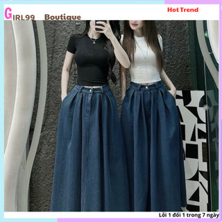 Chân váy jeans dáng dài nữ, chân váy bò cạp chun sau kiểu dáng trẻ trung
