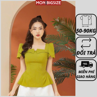 Set đồ bộ bigsize nữ dự tiệc đi chơi sang chảnh kiểu áo peplum kem quần vải cotton mềm mịn MON big size 50 - 90kg