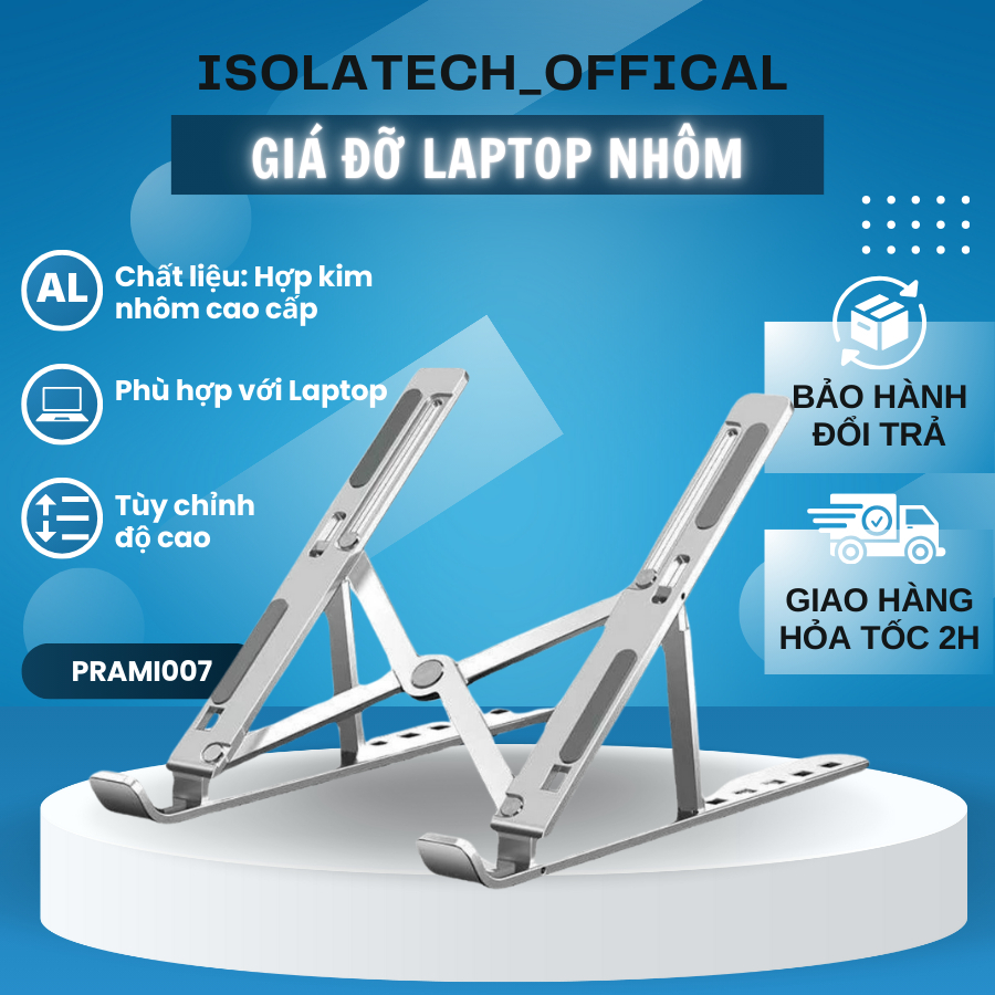 Giá đỡ laptop 15-16in nhôm PRAMI - Giảm đau mỏi, tăng hiệu quả học tập thiết kế thông minh - PRAMI007