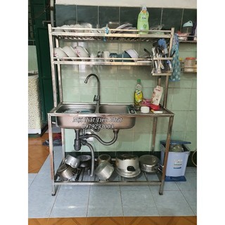 CHẬU RỬA CHÉN 2 HỘC + 1 CÁNH CÓ CHÂN KỆ 2 TẦNG