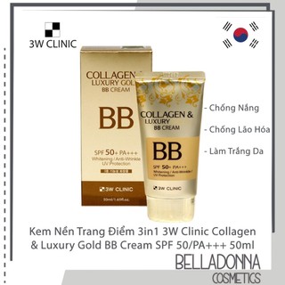Kem Nền Chống Nắng 3in1 3W Clinic Collagen & Luxury Gold BB Cream SPF 50+/PA+++ 50ml
