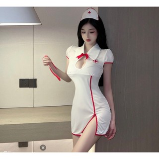 Váy ngủ Cosplay y tá trắng xẻ đùi B181