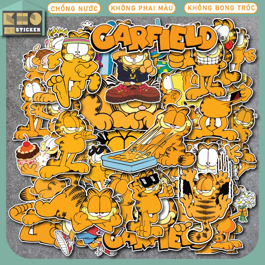 50 Sticker Garfield chống nước dán mũ bảo hiểm, điện thoại, laptop, đàn guitar, vali. ST94