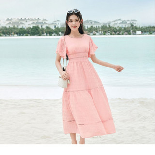 Đầm nữ dáng maxi nối ren, tay loe bèo cổ ren LAMER L63M24H069