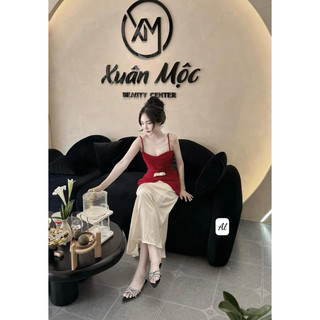  Set áo 2 dây đỏ kèm chân váy lụa dáng dài đi tiệc dạ hội ăn cưới xinh xỉu 