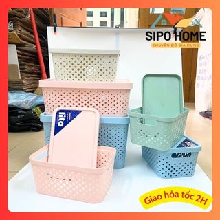  Rổ nhựa có nắp đậy Lita cao cấp rổ chữ nhật có nắp đựng quần áo 3 size 