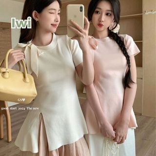Áo Thun Nữ Xẻ Tà Bên Hông IWI SHOP Thiết Kế Thắt Nơ Cổ Tròn Tay Ngắn Chất Thun Gân Dày Dặn - A248.IW