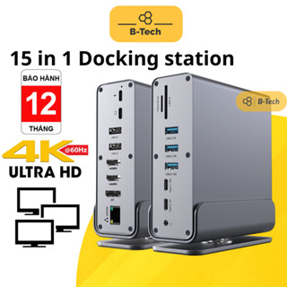 Hub type C 15 in 1 - Docking station laptop macbook, HDMI DP 4K 60Hz thunderbolt, USB 3.0 LAN 1Gbps, 3.5mm, SD, BTECH