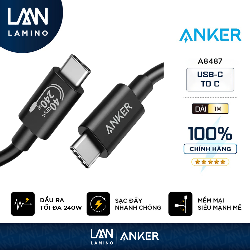 Cáp Sạc Anker TPE 515 USB4 USB-C to USB-C Xuất Hình 8K60Hz 4K144Hz 40Gbps Sạc Nhanh 240W PD Dài 1m -