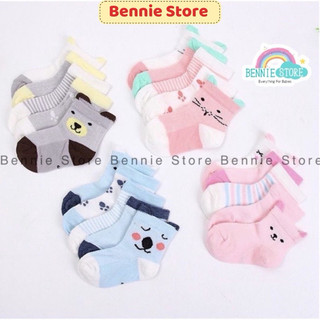 Set 5 đôi vớ lưới cổ cao cho bé, Tất cho bé sơ sinh đóng túi Zip