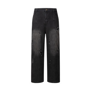 Quần Jean Line VER3 rách màu xám khói ống rộng cạp cao unisex nam nữ (72.3)