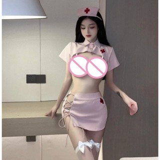 Váy ngủ hóa thân cô y tá Hồng rút dây gợi cảm B136