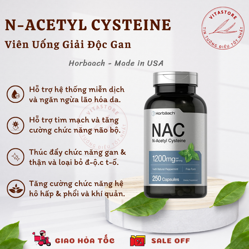 Viên Uống NAC Giải Độc Gan Và Chống Oxy Hóa Horbaach N-Acetyl-Cysteine 1200mg 250 viên