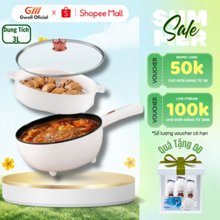 Chảo Điện Đa Năng GODWELL, Dung Tích 3L Nồi Đa Năng Nồi Lẩu Điện, Tay Cầm Dài Điều Chỉnh Nhiệt Độ Nấu