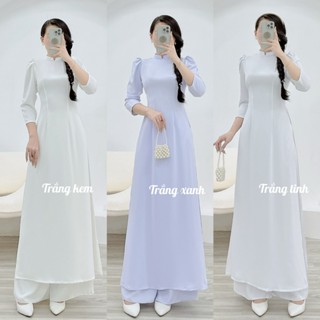 [TAY BỒNG] Áo dài trơn, áo dài trắng học sinh tay bồng áo dài nữ lụa mỹ Áo dài Quỳnh Nguyễn MÃ T29