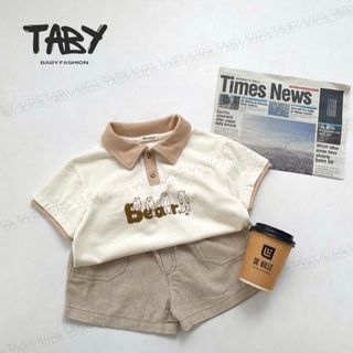  Set polo cộc tay in hình gấu dễ thương chất liệu cotton 2 chiều thoáng mát phối quần linen cho bé từ 9-25kg SB187