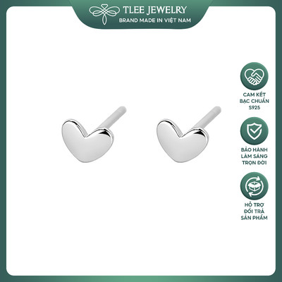 Khuyên tai bạc nữ TLEE tim dẹt mini basic xinh xắn TLEE JEWELRY B0178