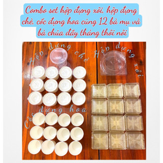 Set hộp đựng xôi chè cốc đựng hoa trong mâm cúng đầy tháng thôi nôi dành cho 12 bà mụ và mụ chúa