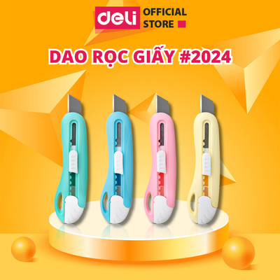 Dao Rọc Giấy DELI Cao Cấp Lưỡi Thép Không Gỉ SK5 - Dao Rọc Mini Bỏ Túi Kim Loại Tiện Lợi Màu Pastel