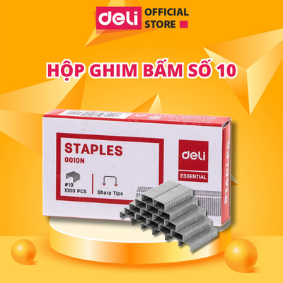 Ghim Dập Tài Liệu Số 10 Deli - 1 Hộp Ghim Bấm 1000 Cái - E0010N