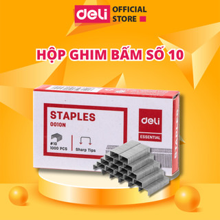 Ghim dập tài liệu số 10 deli - 1 hộp ghim bấm 1000 cái - e0010n