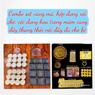 Combo vàng mã, set hộp đựng xôi chè cốc đựng hoa trong mâm cúng đầy tháng thôi nôi