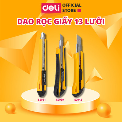 Dao Rọc Giấy Deli Cỡ Lớn - Loại 13 Lưỡi Thép SK5 Sắc Bén Tách Rời - Dao Sắc Thép An Toàn