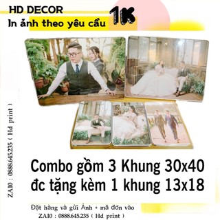 COMBO gồm 3 Khung ảnh gỗ tráng gương treo tường 30x40cm Tặng kèm 1 khung 13x18cm