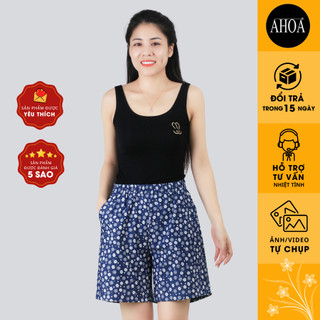 Quần Sooc AHOA Vải Bò Giấy Thời Trang, Quần Đùi Cạp Chun Dáng Rộng Có Túi 2 Bên Nhiều Họa Tiết QB