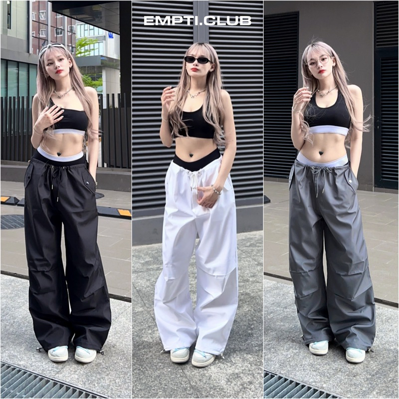 [XẢ HÀNG]QUẦN DÙ NÚT BẠC EMPTI.CLUB – QD 03, Quần Vải Dù Ống Rộng PARACHUTE Màu Trơn_nt.studio