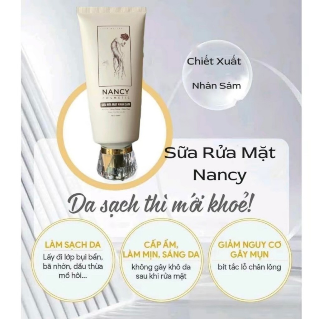 Sữa rửa mặt nhân sâm NANCY - Sữa rửa mặt NANCY trắng sáng, mịn da, mờ thâm dành cho mọi loại da kể cả da nhạy cảm