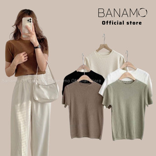 Áo len gân cộc tay cổ tròn nhiều màu thời trang Banamo Fashion áo len gân 3424