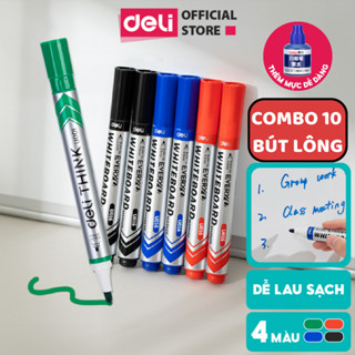 Combo 10 Bút Lông Bảng DELI Bút Dạ Viết Bảng Xoá Được Đầu Bút Viết Êm Trơn Nhiều Mực Đậm 4 Màu