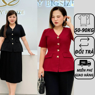Áo bigsize nữ kiểu cổ tim nút đồng 2 nắp túi vải tuyết mưa phù hợp đi làm đi chơi MON big size 50 - 90kg