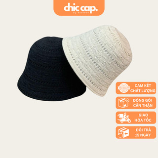 Mũ nón bucket dệt kim hai mặt vải be kaki chic cap bucket